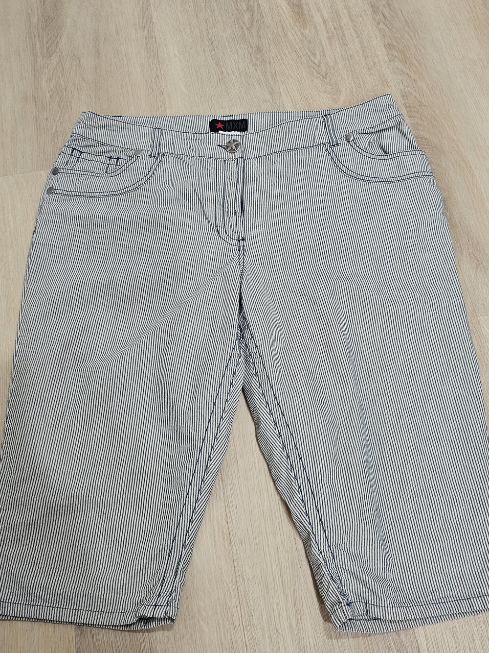 MXM Striped Capri Jeans Blue White Cotton Cropped Size 16 Minimalist Summer Coas